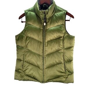 Eddie Bauer Goose‎ Down Filled Vest Gilet Womens XS Green Zip Pockets